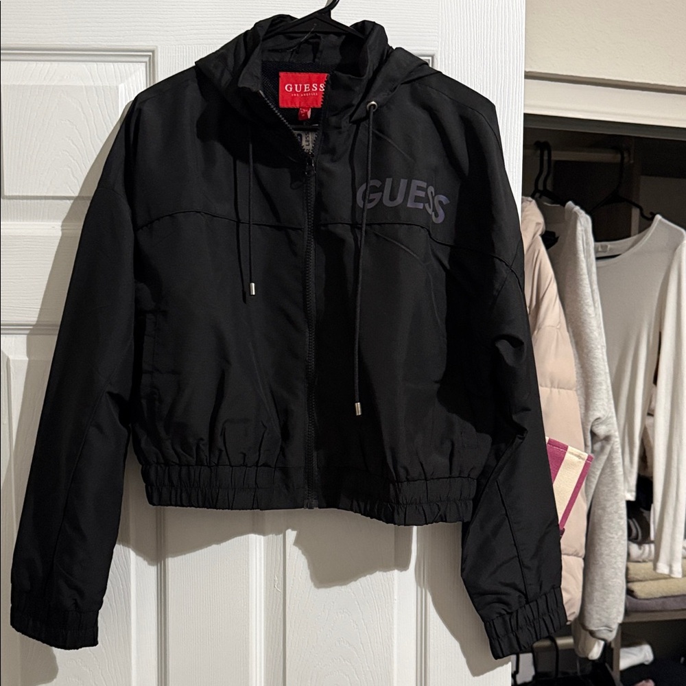 GUESS Women's Black Bomber Jacket with Hood
